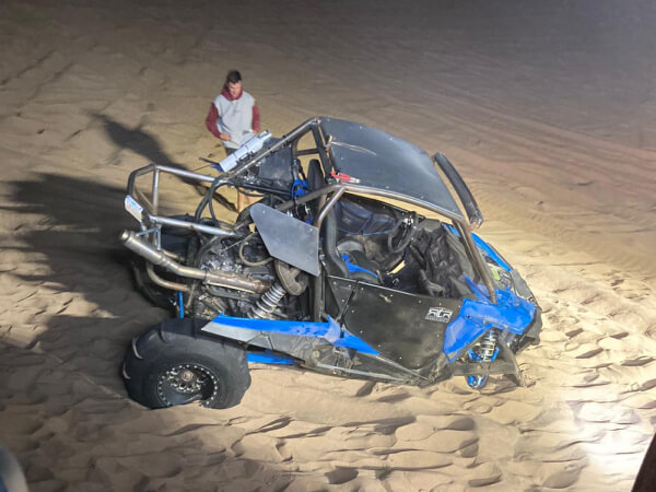 Blue Side-by-Side Wrecked in Glamis